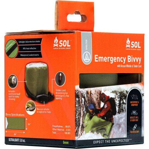 საგანგებო საძილე SOL Emergency Bivvy with Rescue Whistle - OD Green